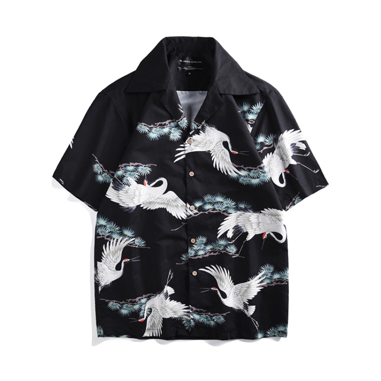 

Red-crowned Crane Printed Short-sleeved Casual Holiday Loose Shirt(As Show)