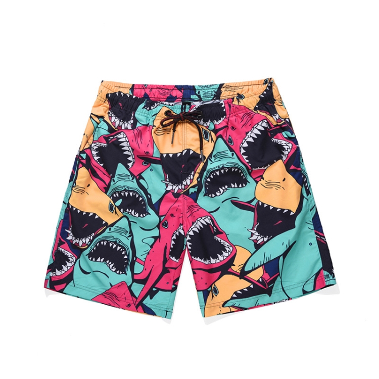 

Summer Big Shark Print Quick-drying Loose Surf Beach Shorts, Size: L(As Show)