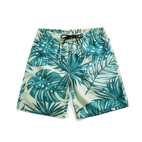 

Summer Tropical Leaves Printed Beach Casual Shorts, Size: L(As Show)