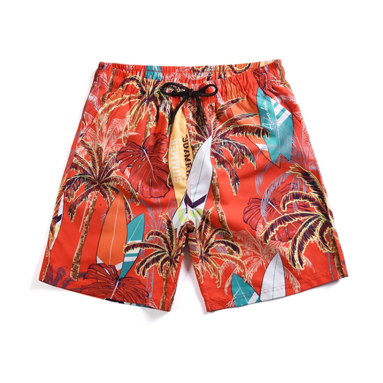 

Summer Coconut Palm Print Quick-drying Peach Skin Beach Casual Shorts, Size: M(As Show)