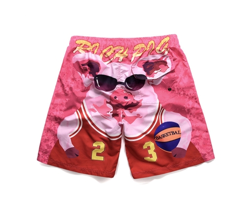 

Summer Basketball Pig Beach Pants Pink Pig Seaside Holiday Large Size Boxer Pants, Size: XL(As Show)