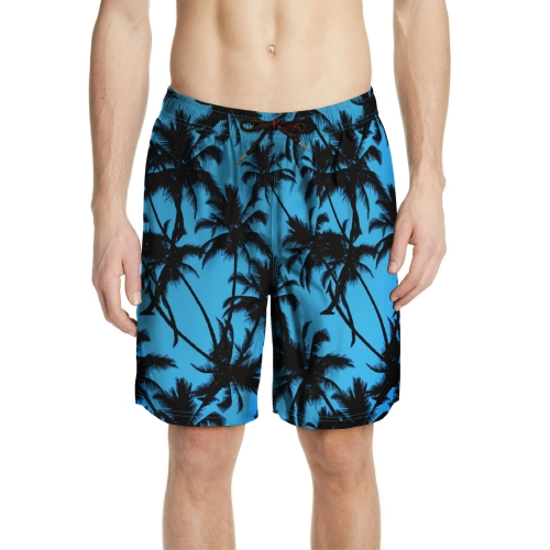 

Seaside Resort Coconut Grove Printing Quick Drying Peach Skin Flat Angle Loose Five Points Beach Pants Swimming Pants, Size: XXXL(Blue)