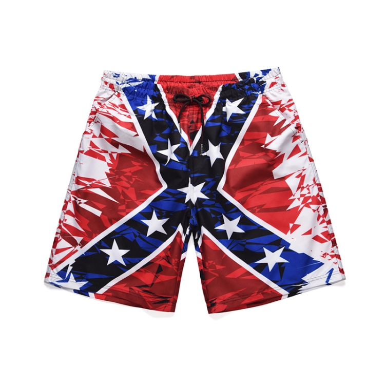 

Summer Star Stripe Printed Peach Skin Beach Shorts, Size: L(As Show)