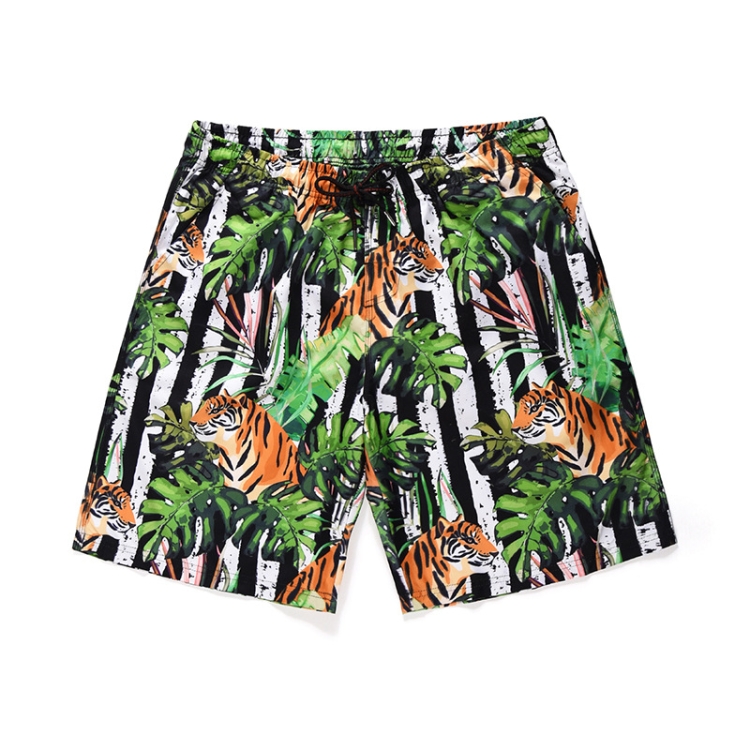 

Summer Tiger and Plant Printed Men Casual Shorts Beach Pants, Size: XL(As Show)
