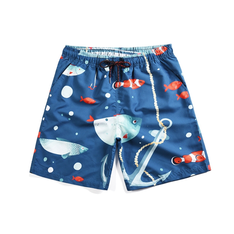 

Summer Tropical Fish Print Large Size Casual Loose Peach Skin Tide Quick-drying Beach Shorts, Size: L(As Show)