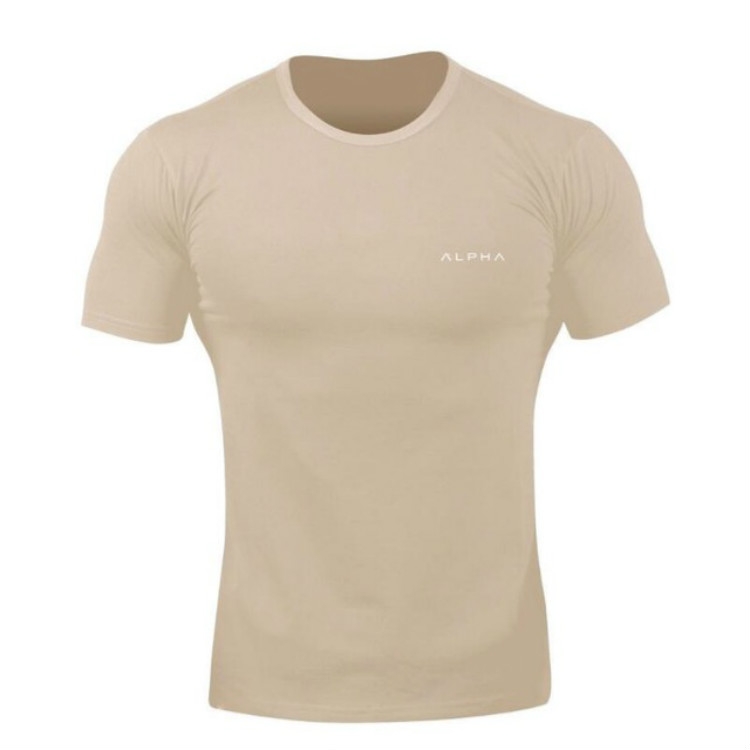 

Men Fitness Body Building Slim Cotton T Shirts Short Sleeve(Khaki)