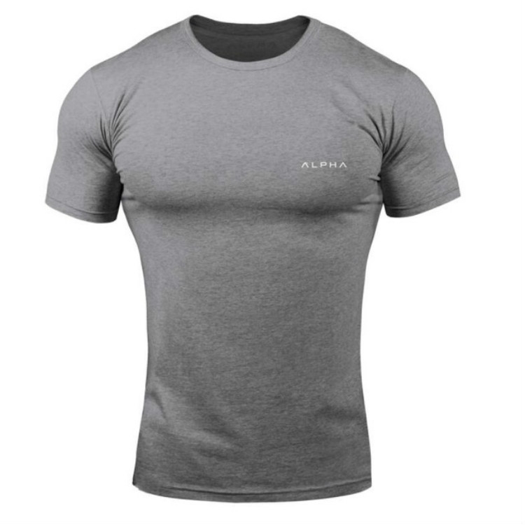 

Men Fitness Body Building Slim Cotton T Shirts Short Sleeve, Size:L (Dark Grey)