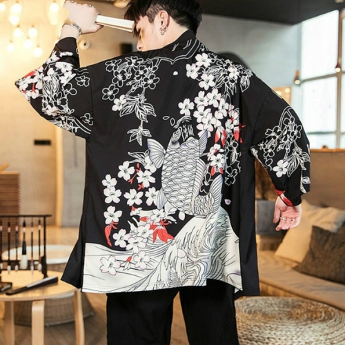 

Kimono Cardigan Feather Woven Thin Coat Robe Hanfu, Size: XXL(Squid Black)