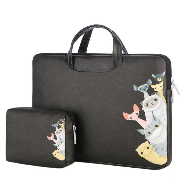 

Cartoon Soft PU Leather Portable Waterproof Handheld Notebook Carrying Case with Power Bag, Size: 15 inch(Dog Black)