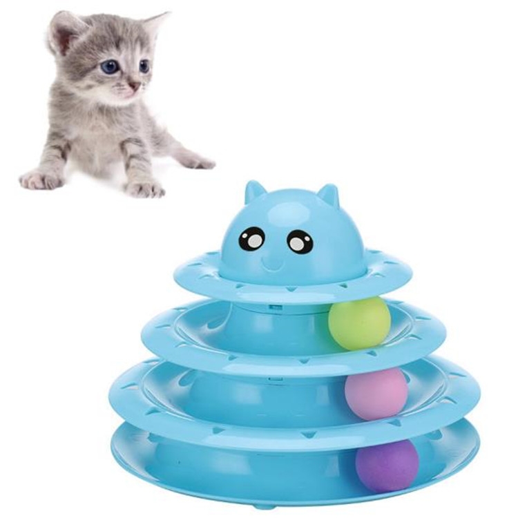 

Pet Three-layer Turntable With Ball Cat Fun Toy Cat Scratch Board Pet Claws Supplies(Blue )