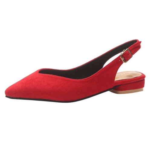 

Pointed Head Thick Bottom Suede Buckled Sandals, Shoe Size:37(Red)