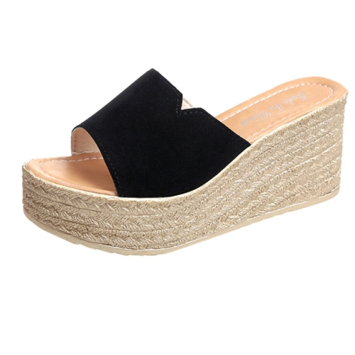 

Simple Solid Color Wild Wedge Sandals Slippers, Shoe Size:36(Black)