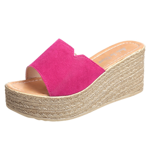 

Simple Solid Color Wild Wedge Sandals Slippers, Shoe Size:37(Rose Red)