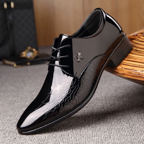 

Men Pointed Glossy Crocodile Texture Leather Shoes, Shoe Size:41(Black)