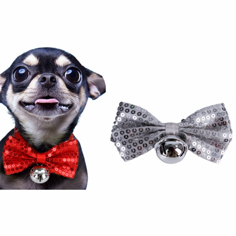 

2 PCS Creative Pet Collar Hanging Sequins Christmas Bow Bells(Silver)