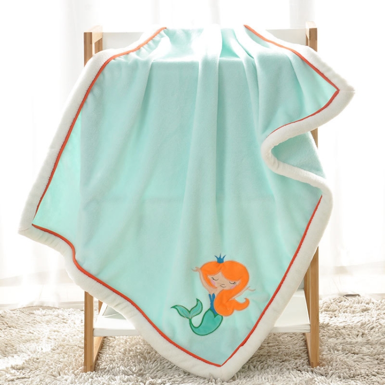 

Newborn Cartoon Soild Thicken Double Layer Coral Fleece Soft Infant Blanket Bedding, Size:75x100cm(Green Mermaid)