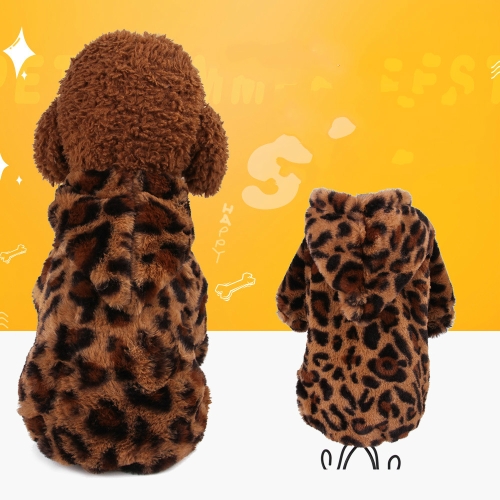 

2 PCS Winter Keep Warm Plus Velvet Pet Teddy Dog Leopard Clothing, Size: M