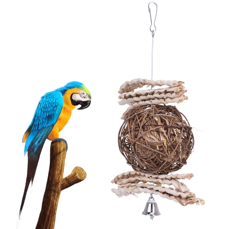 

Cute Pet Cone Parrot Straw Rattan Ball Chewing Swing Ball Toy