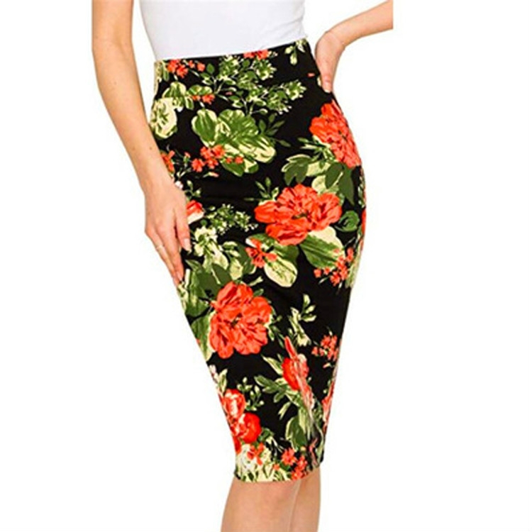 

Temperament Women Printed Pencil Skirt, Size: M(Orange )