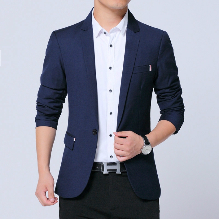 

Men Casual Suit Self-cultivation Business Blazer, Size: M(Navy )