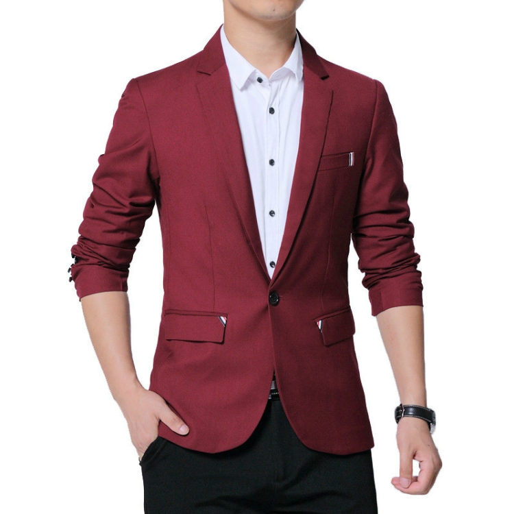 

Men Casual Suit Self-cultivation Business Blazer, Size: XXXL( Wine Red )