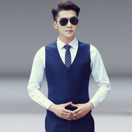 

Men Vest Slim Korean Work Clothes Suit Vest Groomsmen Professional Wear Men Vest, Size: S(Navy blue)