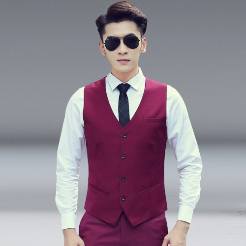 

Men Vest Slim Korean Work Clothes Suit Vest Groomsmen Professional Wear Men Vest, Size: 5XL(Wine red)