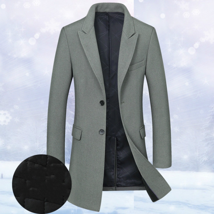 

Fashion Winter Men Slim Woolen Coat, Size: XL( Dark Green (Plus Cotton) )