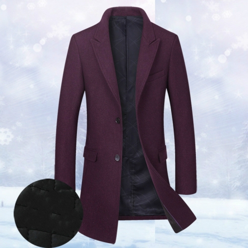 

Fashion Winter Men Slim Woolen Coat, Size: XXL(Wine Red (Plus Cotton))