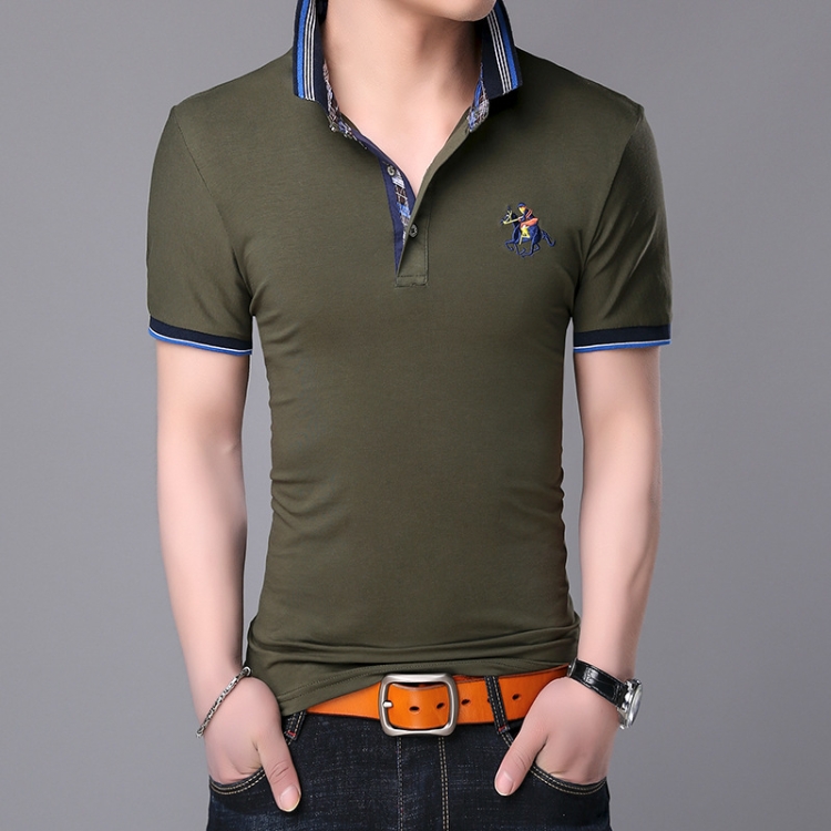 

Fashionable Cotton Lapel Short-sleeve T-Shirt for Men, Size: M(Army Green)