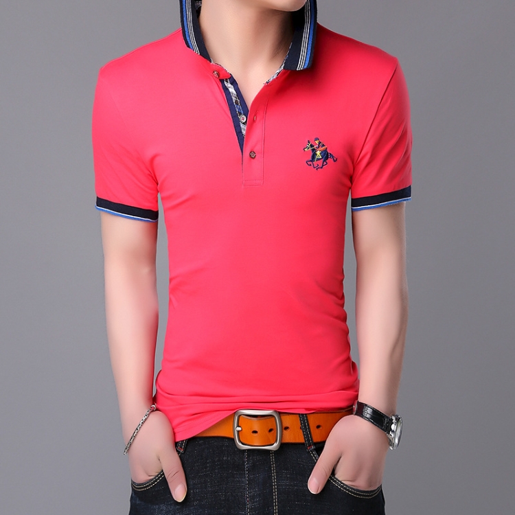 

Fashionable Cotton Lapel Short-sleeve T-Shirt for Men, Size: XL(Peach Red )