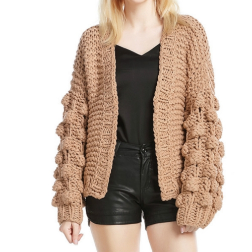 

Handmade Ladies Hook Flower Hollow Knit Cardigan, Size: One Size( Camel )