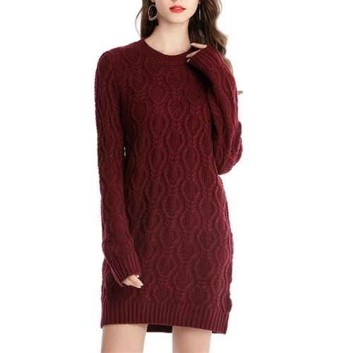 

Twisting Sweater Sweater Women'S Long Section Knitted Dress, Size: S(Wine Red )