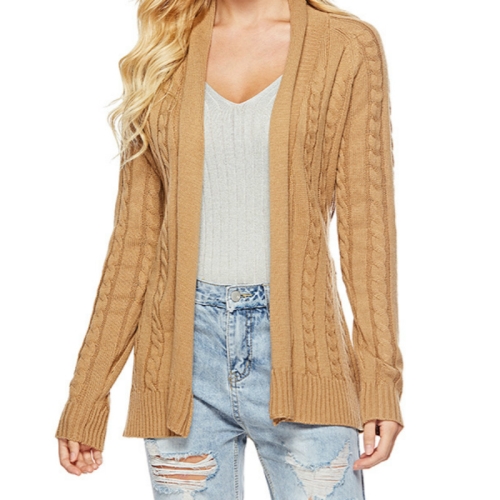 

Fashion Women Long Sleeve Lace Knit Cardigan, Size: XL(Camel )