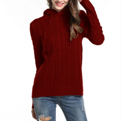 

Autumn and Winter Casual Women Sweater Hooded Sweater, Size: M(Wine Red)