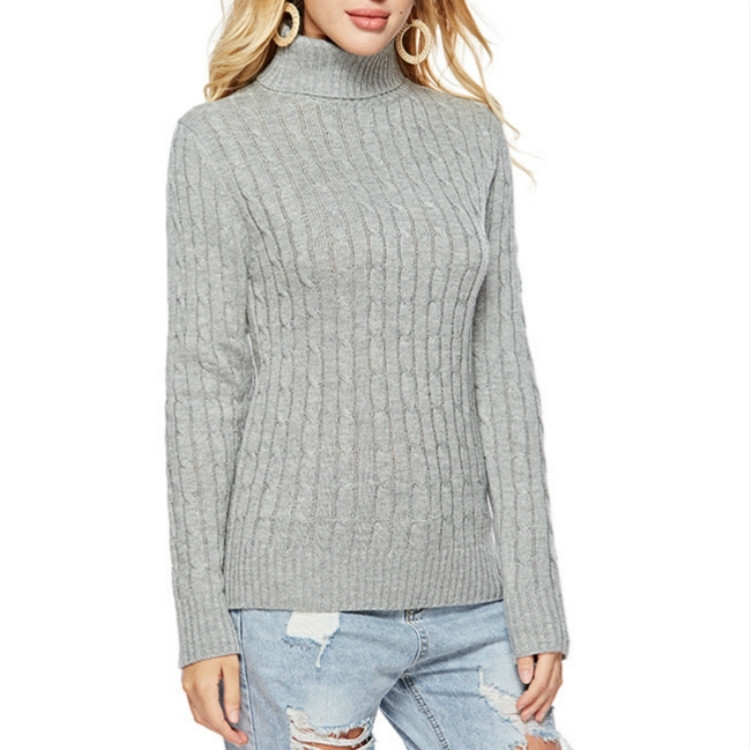 

Women Turtleneck Sweater Knit Bottoming Shirt Slim Sweater, Size: S(Gray)