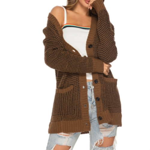 

Autumn and Winter Women V-neck Loose Knit Cardigan, Size: M( Camel )