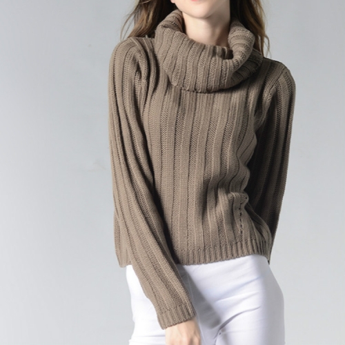 

High Collar Round Neck Long Sleeve Sweater, Size: M(Gray)