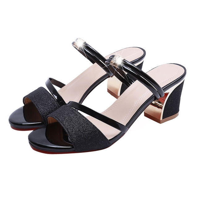 

Thick With Open Toe Fish Mouth Sandals, Shoe Size:36(Black)