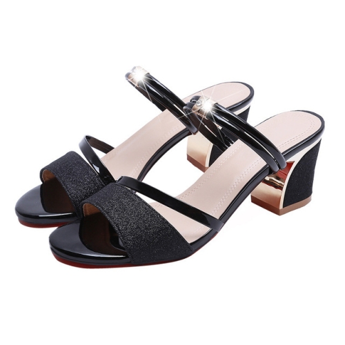 

Thick With Open Toe Fish Mouth Sandals, Shoe Size:37(Black)