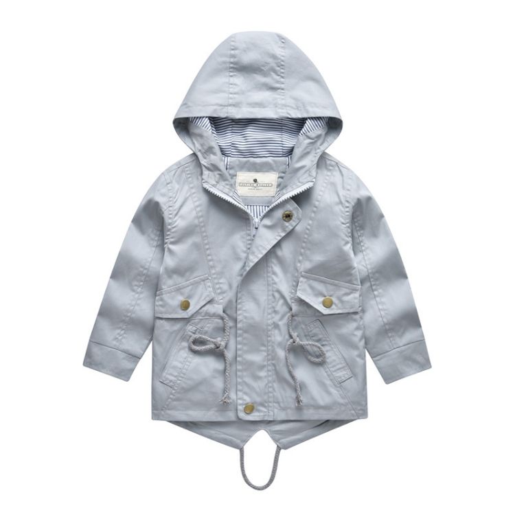 

Spring and Autumn Children Mid-length Drawstring + Zipper Hooded Jacket, Height:100cm(Grey)