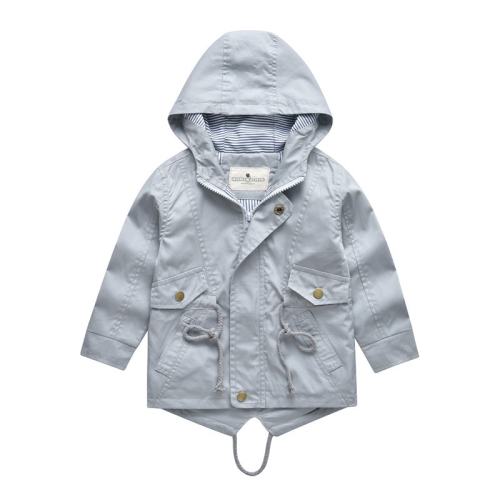 

Spring and Autumn Children Mid-length Drawstring + Zipper Hooded Jacket, Height:110cm(Grey)