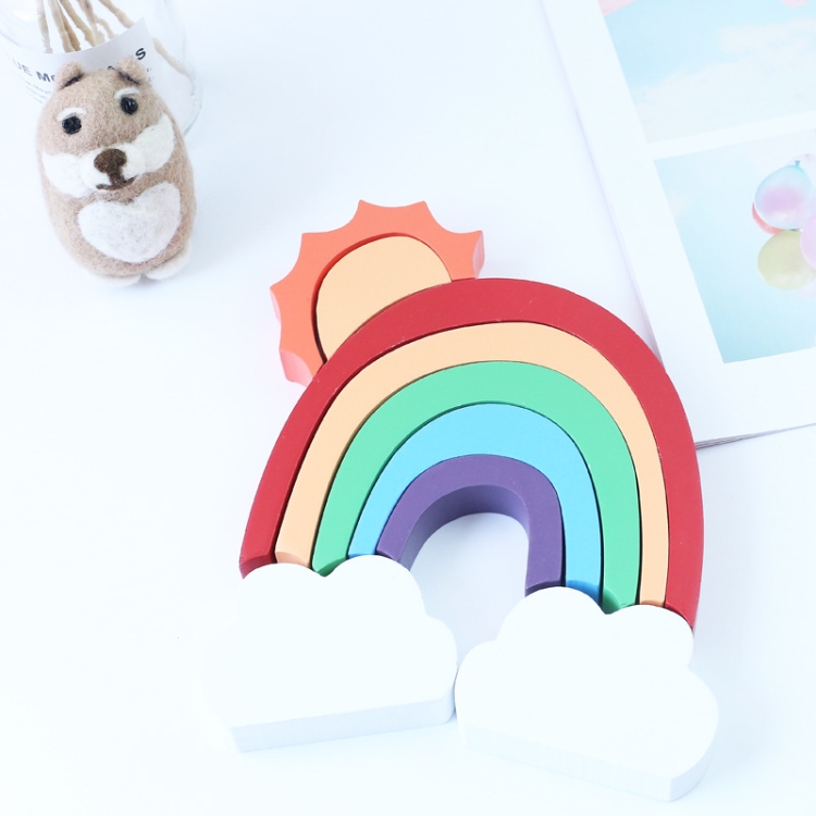 

Wooden Rainbow Sun Clouds Piles of Music Blocks Children Room Decoration Photography Props(Red )