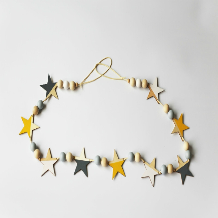 

Wooden Stars Banner Curtains Children Room Children Clothing Store Wall Decoration(White Gold Gray)