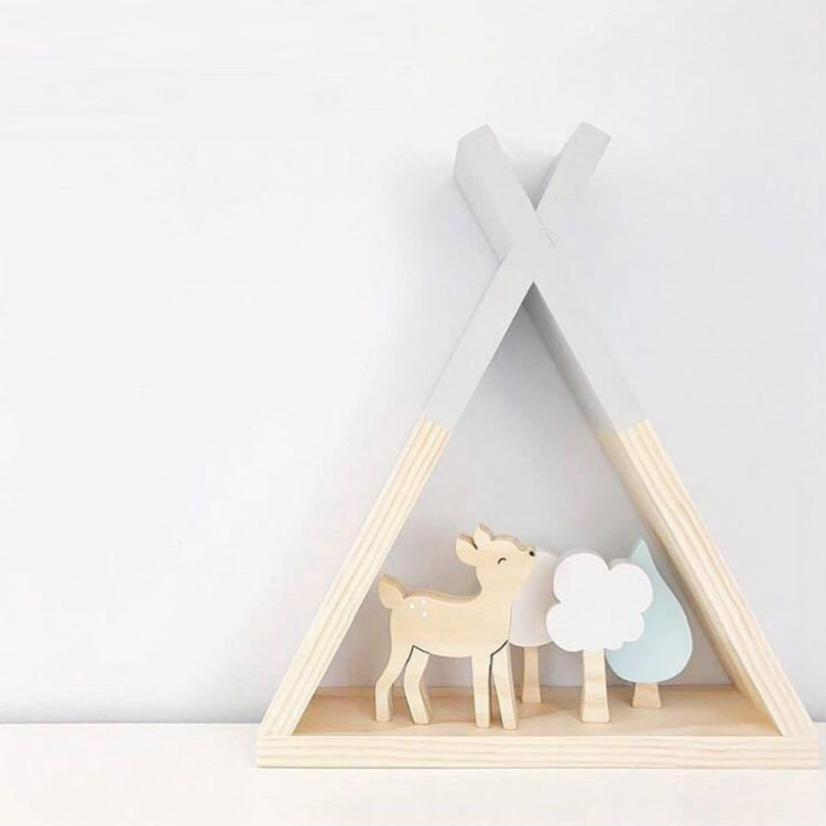 

Wooden Tent Partition Rack Children Room Model Room Wall Decoration(Gray)