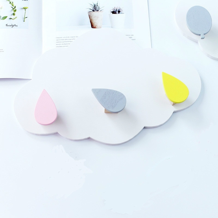 

Wooden Cloud Raindrop Balloon Hook Shelf, Size: 35x23x4.5cm(Raindrops Pink+Grey+Yellow)