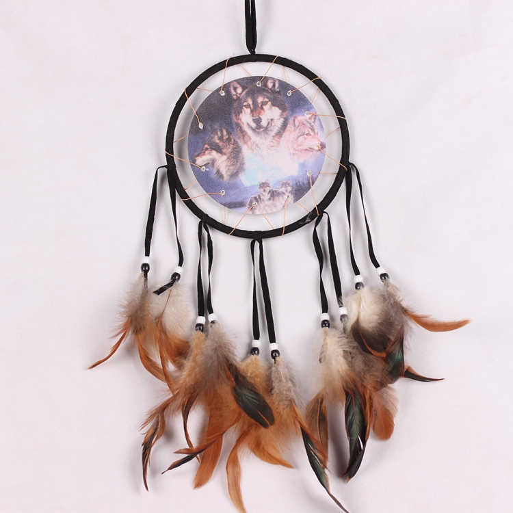 

Vintage Natural Feather Dream Catcher Hanging Home Decoration Hand-woven Feather Wall Decoration(Wolf Head Color )