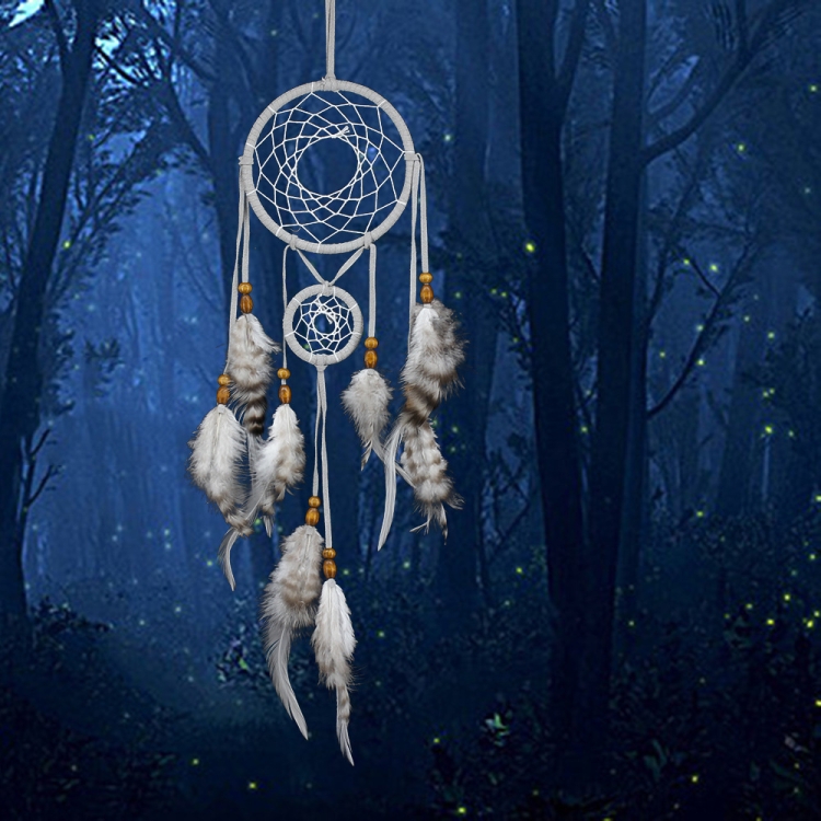 

Two-ring Wooden Beads Feather Dream Catcher Creative Home Decoration