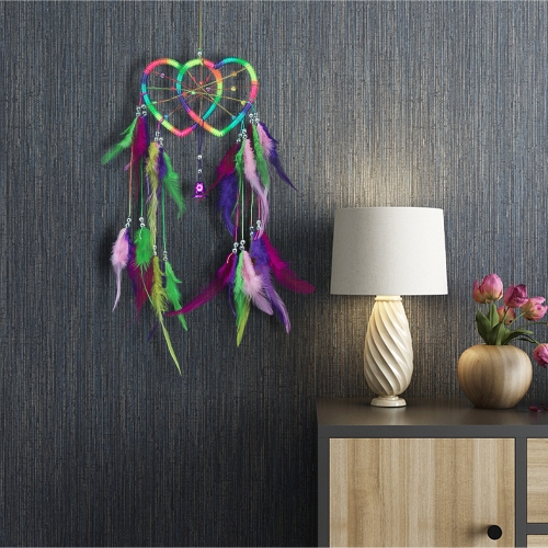 

Creative Lace Hand-woven Crafts Double Peach Heart Colorful Feather Dream Catcher Home Car Wall Hanging Decoration