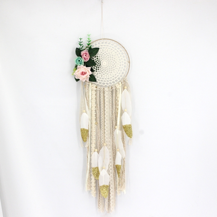 

2 PCS Creative Lace Hand-woven Crafts Flower Dream Catcher Home Car Wall Hanging Decoration